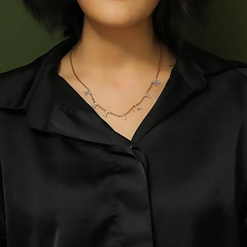 Full Rhinestone Lucky Monogram Clavicle Necklace Monogram Pendant Bridesmaid Jewelry (Vote, gold-plated-stainless-steel)2