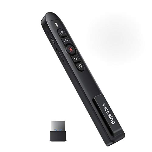 VicTsing Wireless Presenter Remote Laser Pointer, 2.4GHz Presentation Clicker with Hyperlink/Volume Control/Switch Windows, 300mAh Rechargeable Presentation Pointer for Windows, Mac, Linux