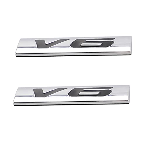 2 Pcs V6 Emblem 3D Metal Nameplate Badge Decal Car Side Rear Front Trunk Bumper Badge Sticker For Universal (Silver Black) #TOP1