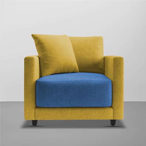 Image of Casaliving Dominic 1 Seater Sofa Set for Living Room (Yellow Blue Fabric) Premium Fabric Sofa Set