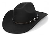 Western Cowboy Hat for Men Women Classic Fedora Hat with Buckle Belt (Size:M-L)