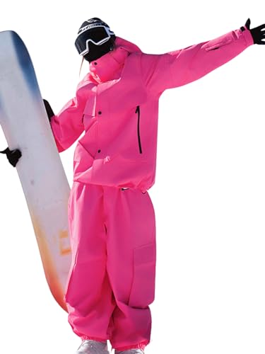 Ensemble veste et pantalon de ski HOTIAN rose XL contre le vent et la neige en montagne