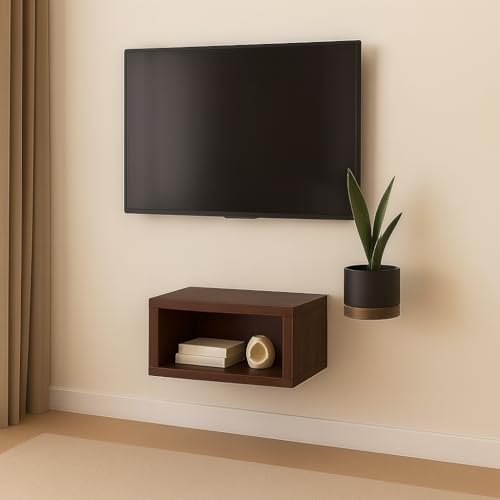 Image of Solid Wood Entertainment Floating Tv Unit for Living Room | Floating Media Tv Cabinet | Natural Finish Color and Size Off (Walnut, Small 40 CM)