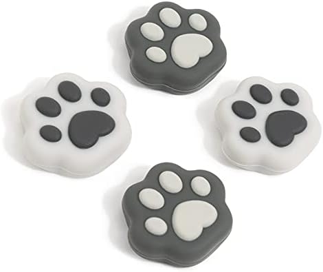 GeekShare 4PCS Cat Paw Shape Thumb Grip Caps,Soft Silicone Joystick Cover Compatible with Nintendo Switch /OLED/ Switch Lite (Sesame Grey)