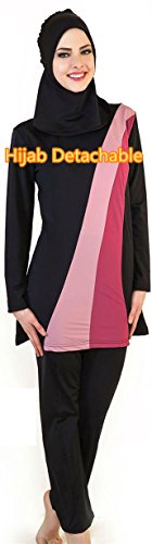 Stylish Black Rainbow Muslim Swimsuits for Women - Long Sleeve Modest Swimwear by YEESAM, Size Large - Image 2