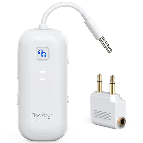 ElecMoga Bluetooth Transmitter 5.4, 2 in 1 Bluetooth Adapter Flugzeug, Sender Klinke 3,5mm f&uuml;r 2 Paar AirPods oder Kopfh&ouml;rer, Kompatibel mit Flugzeugen TV Soundsystemen und Fitnessstudios