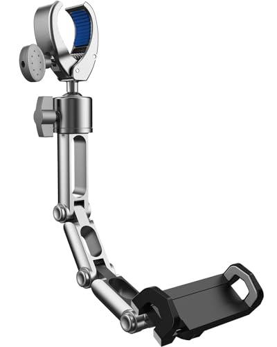 Image of Rear View Mirror Phone Holder Mount for Car, Aluminum Multi-Directional metal arms and 360-degree Rotatable Retractable, Auto Essentials Accessories Compatible with iphone android phones (Silver)