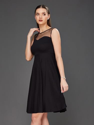 Image of Miss Chase Women's Round Neck Sleeveless Polyester Ruffled Knee- Length Dress