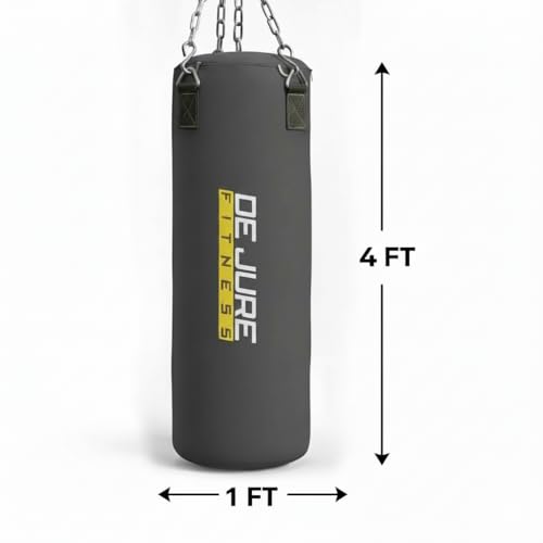 Image of De Jure Fitness Heavy Duty 4 Ft Punching Bag with Rust-Proof Stainless Steel Hanging Chain | Durable Polyester Fabric | Comfortable Recycled Filling | Boxing MMA, Kickboxing - Grey, 4 Ft