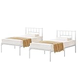 VECELO Twin Metal Platform Bed Frame with Headboard, Heavy Duty Steel Slats, No Box Spring Needed,Easy Assembly, Modern Minimalist Design, 2 PCS