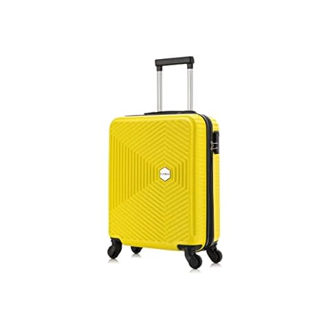 Flymax 55x35x20 4 Wheel Super Lightweight Cabin Luggage Suitcase Hand Carry on Flight Travel Bags Approved On Board Fits Flybe Easyjet Ryanair Jet 2 BA Yellow Cover