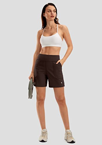 Santiny Women's 6'' Athletic Long Shorts With 4 Pockets High Waisted Bermuda Shorts For Women Walking Running Casual (Brown_Xl) #TOP5