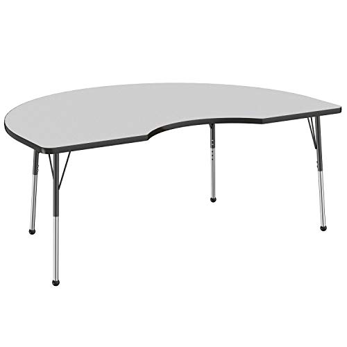 Image of FDP Kidney Activity School and Office Table (48 x 72 inch), Standard Legs with Ball Glides for Collaborative Seating Environments, Adjustable Height 19-30 inches - Gray Top and Black Edge