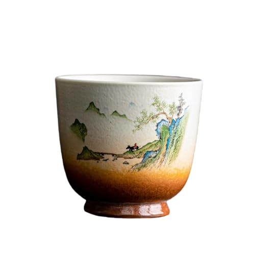 CAPIJIONG Tazza da tè in ceramica retrò creativa con motivi cinesi di montagne e fiume per uso domestico (tazza Juyuan) 80 ml