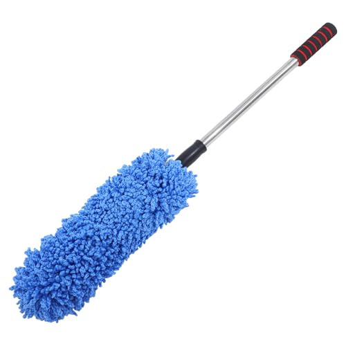 HEMOTON Brosse à Poussière Microfibre pour Voiture Nettoyage Extérieur Bleu Plumeau Doux sans Rayures Entretien Auto Usage Domestique