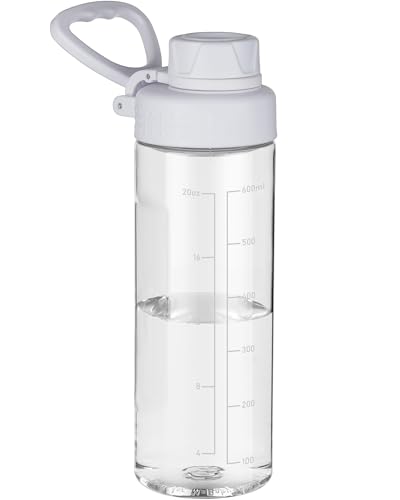 OLDLEY 600ml/20oz Water Bottle BPA Free Tritan Clear Water Bottle with Screw Lid & Carry Loop Reusable Leakproof Drinking Bottle for Sports Gym School Outdoor (Transparent)
