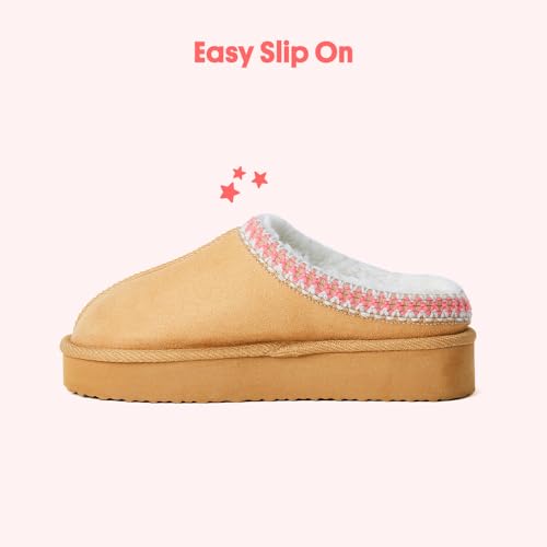 Fabkids Winter Kids Slippers Suede Platform Fuzzy Slippers Indoor Outdoor Furry Slipper For Little Kid Khaki Size 12 thumb #1