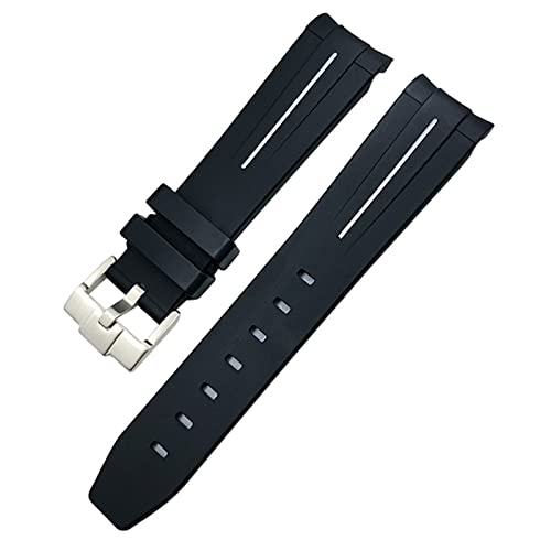 Bracelet de montre en caoutchouc 20mm noir et blanc avec finition incurvée