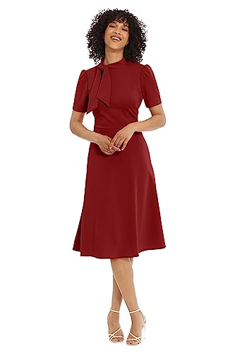Image of Maggy London Women's Crepe Fabric Flight Attendant Bow Neck Tie Short Sleeve A-line