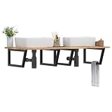 QJBSAVVA Mensola per lavabo in legno massiccio di acacia e acciaio, 140 x 60 cm, con supporto trapezoidale, robusta e salvaspazio, per bagno, WC e WC degli ospiti