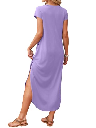 Image of RUMIA Summer Maxi Dresses for Women Cap Sleeve Long Sundress with Pockets
