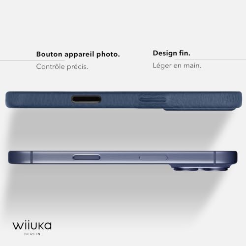 Protection iPhone 17 Pro Max bleu nuit et étui cuir fin WIIUKA