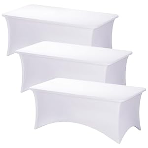 Fixwal 3 Pack White Table Cloths Rectangle 6FT, Tablecloths Rectangular Stretch Spandex Fitted Table Covers 6 ft for Parties, Trade Shows, Banquet, Weddings, Buffet, Graduation Decorations