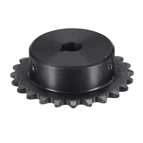 Image of uxcell #35 Chain Roller Sprocket B Type, 1 /2 inch Bore 24 Tooth Single Strand Chain Sprocket, Carbon Steel, Keyway with Set Screws