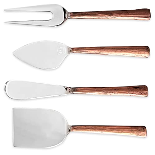Foxglove Market Cheese Knife Set - Set Of 4 Hand-Forged Cheese Knives -Charcuterie Knife Set - Silver And Copper Stainless Steel - Cheese Knife Set For Charcuterie Board - Charcuterie Board Utensils #TOP3