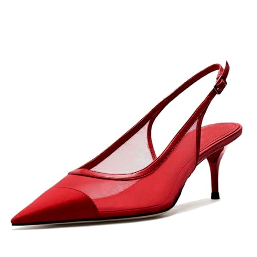 Image of Mesh Kitten Heels for Women Slingback Design with Pointed Toe Breathable and Stylish Elegant Low Heel for Comfort