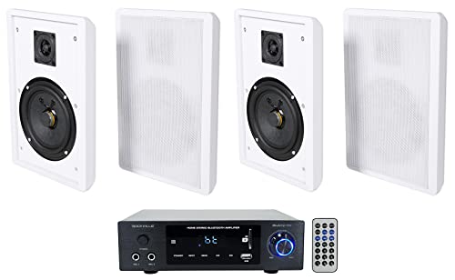 Rockville BLUAMP 150 Home Stereo Bluetooth Amplifier Receiver Optical/Phono/RCA Bundle with (4) Rockville RockSlim White Home Theater Speakers