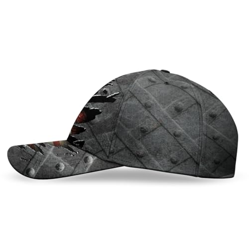 Image of Skull Baseball Cap for Men, Grim Reaper Death Crack Old Metal with Flag, Men's Hat, Adjustable Motorcycle Soft Caps