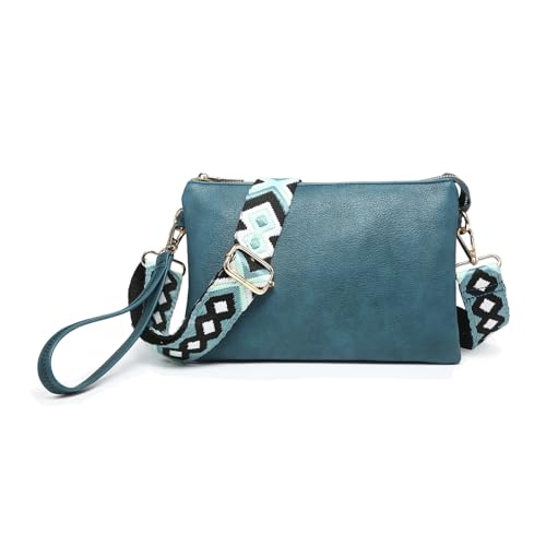 Image of JEN & CO. Izzy Vegan Leather Crossbody Bags Clutch Purses Wristlet Wallet Shoulder Handbag with Guitar Strap for Women