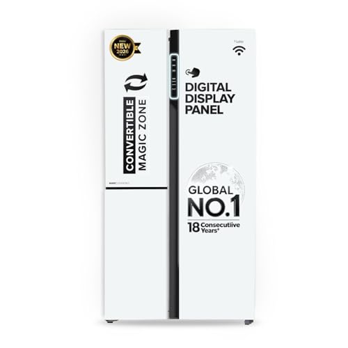 Image of Haier 598 L 3 Star Frost Free Expert Inverter Smart Sense AI enabled 3-Door Side by Side Refrigerator (HRT-683PWGU1, Pearl White Glass, Magic Convertible Zone, Premium Vogue Glass, 2026 Model)