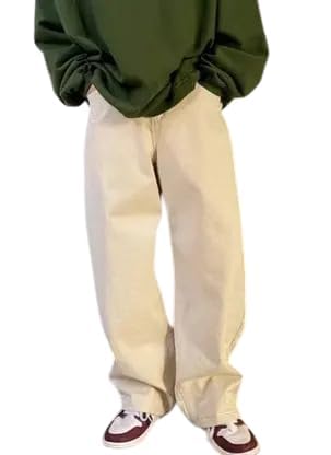 cabrrr Men’s Wide Leg Jeans | Baggy Relaxed Fit Cream Denim Pants | Soft Comfortable Straight Fit Casual Streetwear Trousers-picture-16