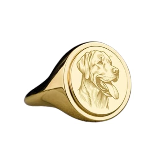 Bague argent sterling 925 plaqué or avec chien retriever | Chevalière homme femme