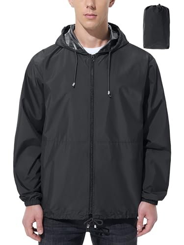 UIQUR Mens Rain Jacket Raincoat Windbreaker Running Waterproof Lightweight Packable with Hood Travel...