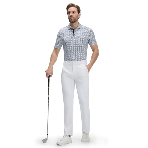 Image of M MAELREG Mens Golf Shirt Short Sleeve Dry Fit Print Moisture Wicking Performance Patterns Collared Polo Shirt