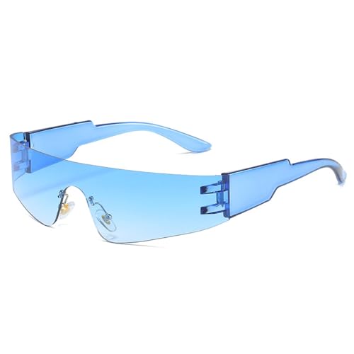 Lunettes de soleil rétro sans monture punk bleu dégradé UV400 pour sport et conduite
