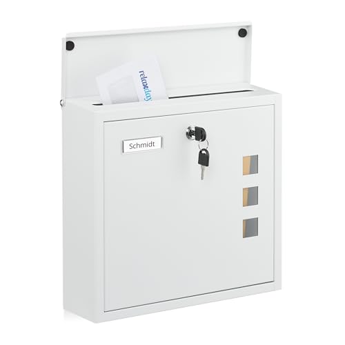 Buzón de pared con ventanillas Relaxdays en color blanco y 4 llaves de seguridad 2