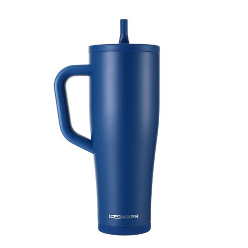 Image of Ice Shaker 40 oz Tumbler with Handle and Straw | 40oz Navy | Cold for 30+ Hours | 2-in-1 Tumbler Shaker Bottle | Odor-Free 40 ounce Bottle for Water, Protein Shakes, Smoothies, Cocktails