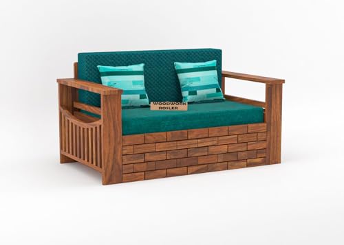 Image of Solid Sheesham Wooden Sofa Cums Bed with Mattresses for Living Room | Rosewood 2 Seater Sofa Cums Bed for Bedroom Without Pillow (C-Natural Finish)