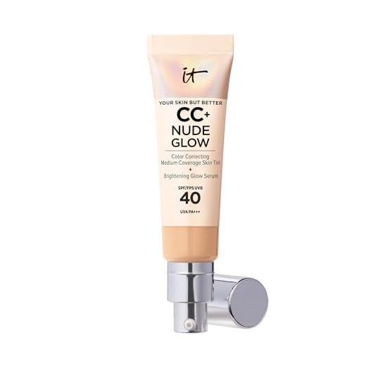 IT Cosmetics, Base de Maquillaje, Tratamiento Antiedad e Hidratante con SPF40, Cobertura Media, Acabado Luminoso, 12 Tonos Disponibles, Medium, YSBB CC+ Nude Glow, 32 ml