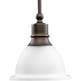 Progress Lighting P5078-20 1-Light Stem-Hung Mini-Pendant with White Etched Glass, Antique Bronze