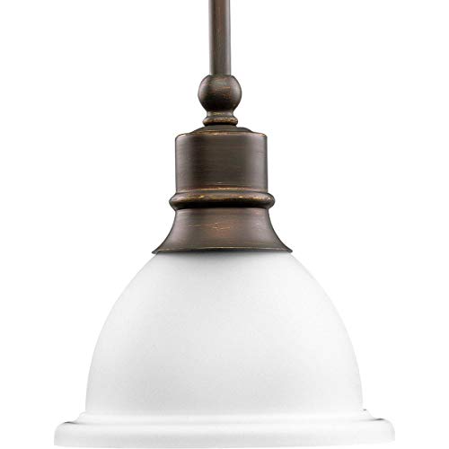 Progress Lighting P5078-20 1-Light Stem-Hung Mini-Pendant with White Etched Glass, Antique Bronze