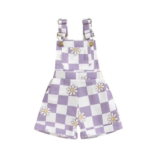 Image of Ayalinggo Toddler Baby Girl Sunflower Print Overalls Shorts with Pocket Suspender Trousers Cute Summer Clothing Outfit