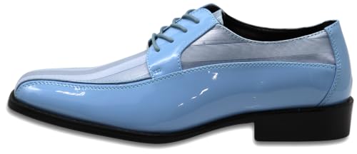 Image of BMY Men's Striped Satin Matching Patent Upper Oxfords Formal Dress Shoes