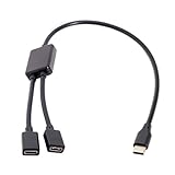 Cablecc Câble hub USB-C femelle de type C vers double ports 30 cm pour ordinateur portable, PC, souris et disque flash