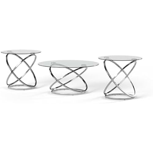 Signature Design by Ashley Hollynyx Round Glass Coffee Table Set of 3