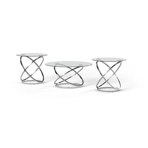 Signature Design by Ashley Hollynyx Contemporary Round 3-Piece Occasional Table Set, Includes Coffee Table and 2 End Tables, Chrome Signature Design by Ashley Hollynyx Contemporary Round 3-Piece Occasional Table Set, Includes Coffee Table and 2 End Tables, Chrome